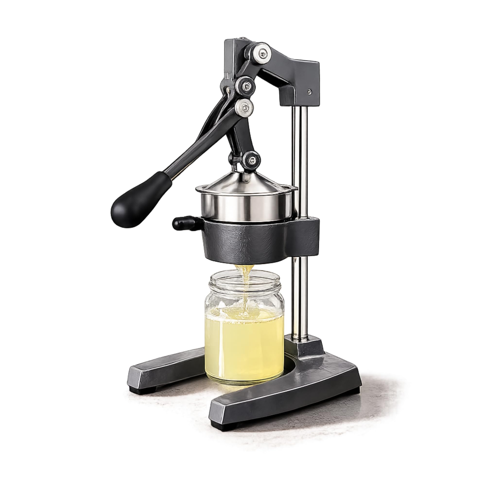 Manual Citrus Juicer 3-in-1 Heavy Duty Cast Iron Hand Press Orange Lemon Pomegranate Juicer with Fruit Slicer and Chip Cutter (Grey)
