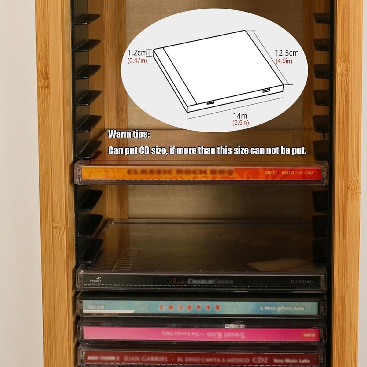 Bamboo CD/DVD Storage Rack,DVD Display Storage Box,Holds up to 40 CD Cases,Applicable CD Size 14 * 1.2 * 12.5cm,No Assembly Required,for Home Office
