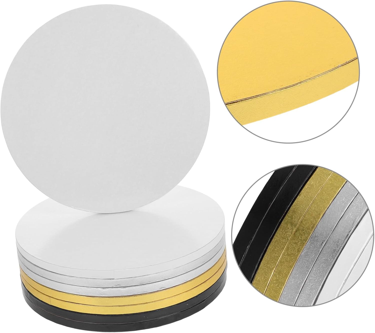 Cabilock 8pcs Cake Board Round Greaseproof Cardboard Plates White Gold Silver Black Eco-friendly Dessert Base for Weddings Birthdays Showers