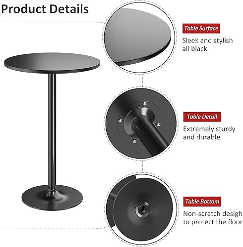 Miniatura 6 de Furmax Bistro Pub - Juego de 2 mesas de cóctel redondas de altura de barra, base de metal, parte superior de MDF, obsidiana con pata negra, parte