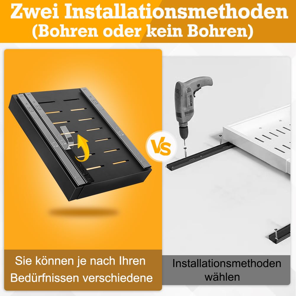2 Stück Teleskopschublade, Ausziehbare Schublade, Küchenschrank Organizer | für Küchenschränke, Schubladen Aufbewahrungsregale (32–48 cm B x 42 cm T x 6 cm H), Kein Bohren und Nageln Erforderlich