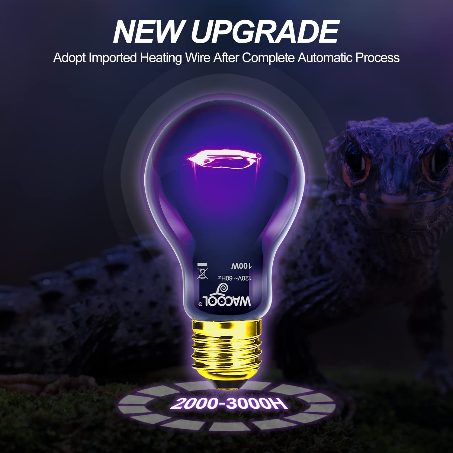 WACOOL 4Pack Reptile Night Heat Lamp, 100W Night Heat Lamp for Reptiles & Amphibians,Simulate Nature Moonlight Purple Night Light for Bearded Dragon Lizard Snake Crab… - image 2