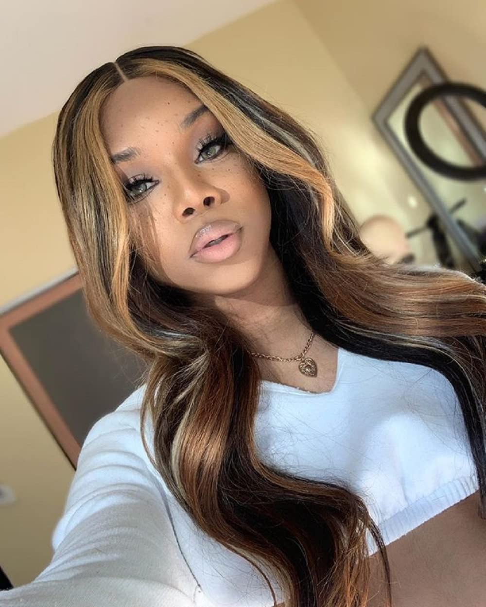 Hair Ombre Piano Color Blonde Highlight U Part Wig Human Hair Body Wave U-part Wigs for Black Women Brazilian Virgin Hair Glueless Full Head Half Wig Balayage With Honey Brown 150% Density (24inch,1BT4/27)