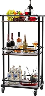 3 Tier Bar Cart for Home, Mobile Bar Serving Cart, Wine Cart on Wheels, Industrial Style Wine Cart for Kitchen, Beverage Cart with Wine Rack and Glass Holder, Multifunction Utility Cart Storage Rack