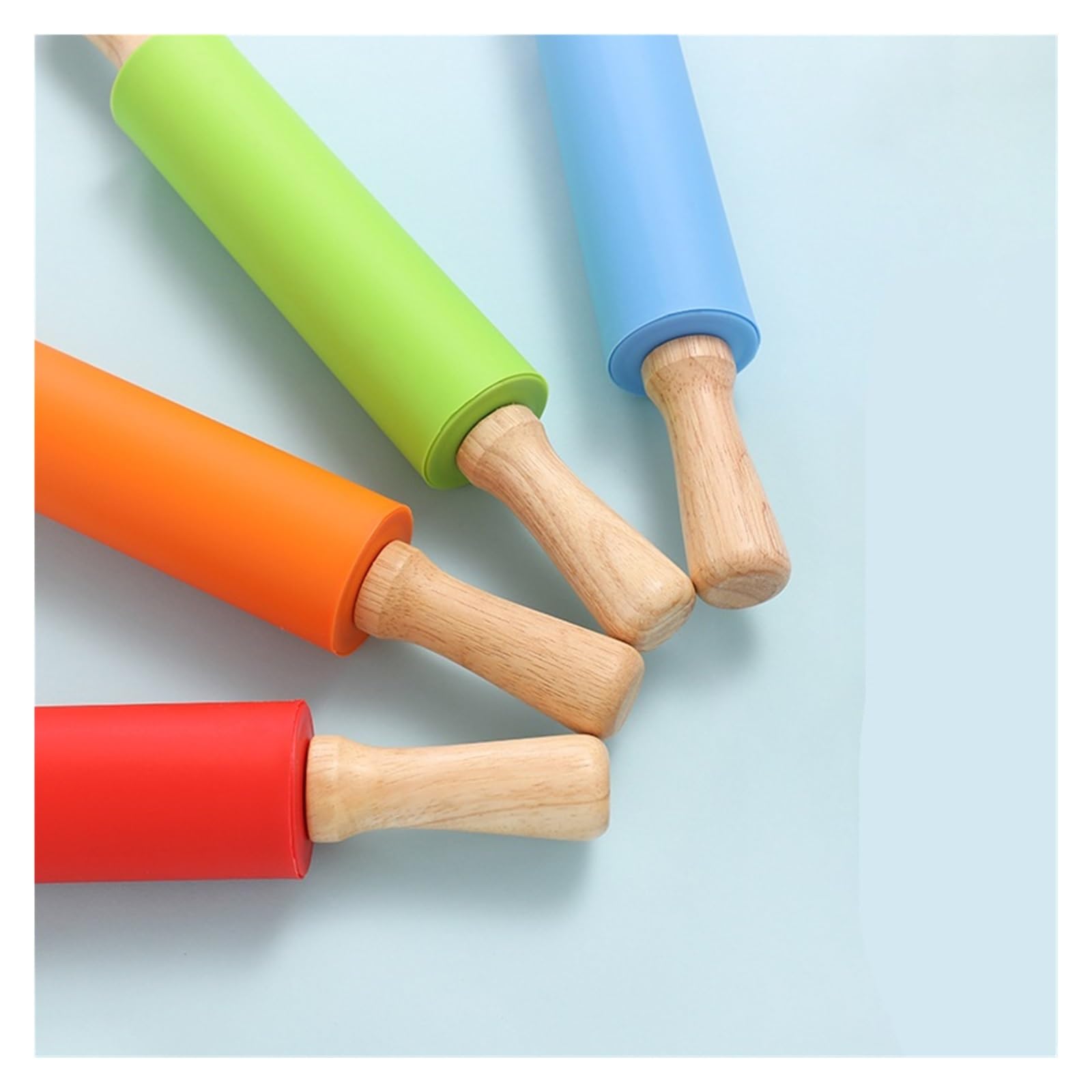 Mattarello antiaderente in silicone con manico in legno, for pasta sfoglia, farina, strumento da cucina for biscotti e(Blue,39x5cm)