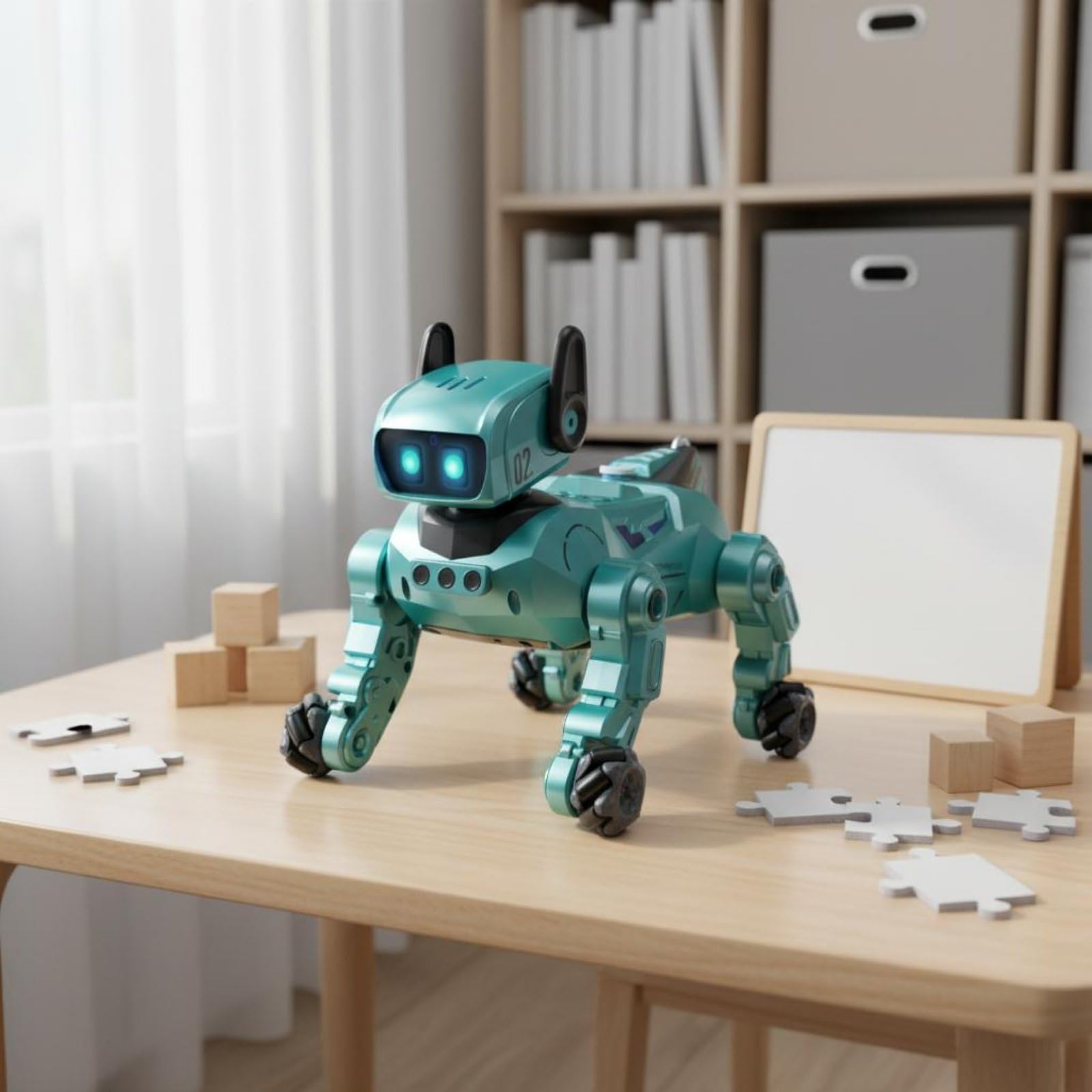 Robótico con IA Conversación por Voz Robot Mascota Interactivo Juegos Pequeños Compañero Robot de Escritorio para Niños, Turquesa