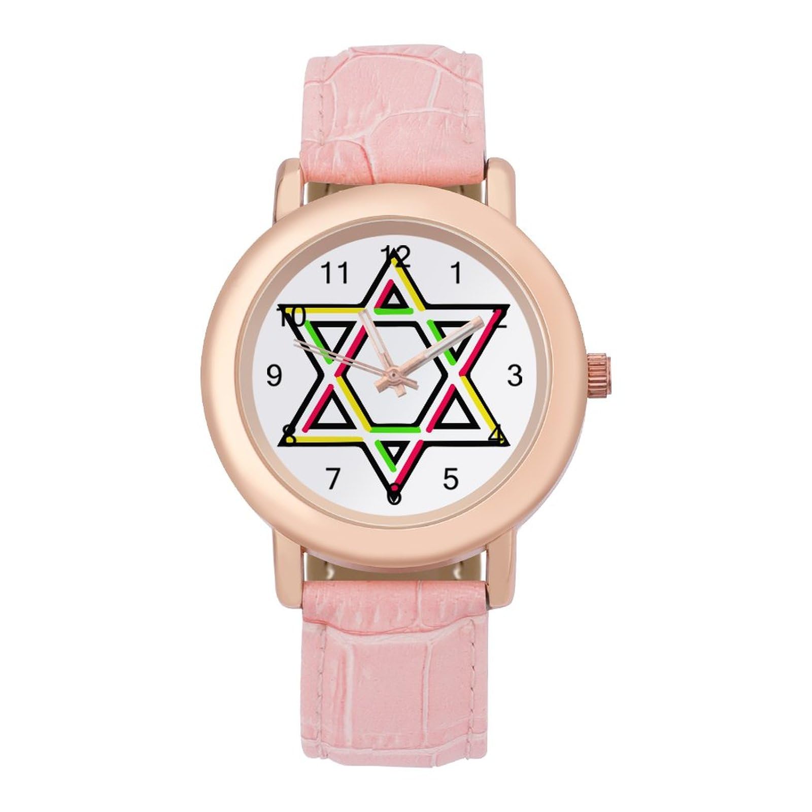 MHXYZHWColorful Jewish Star Fashion Women‘s Wrist Watch Stainless Steel Quartz Watch with PU Strap Easy to Read