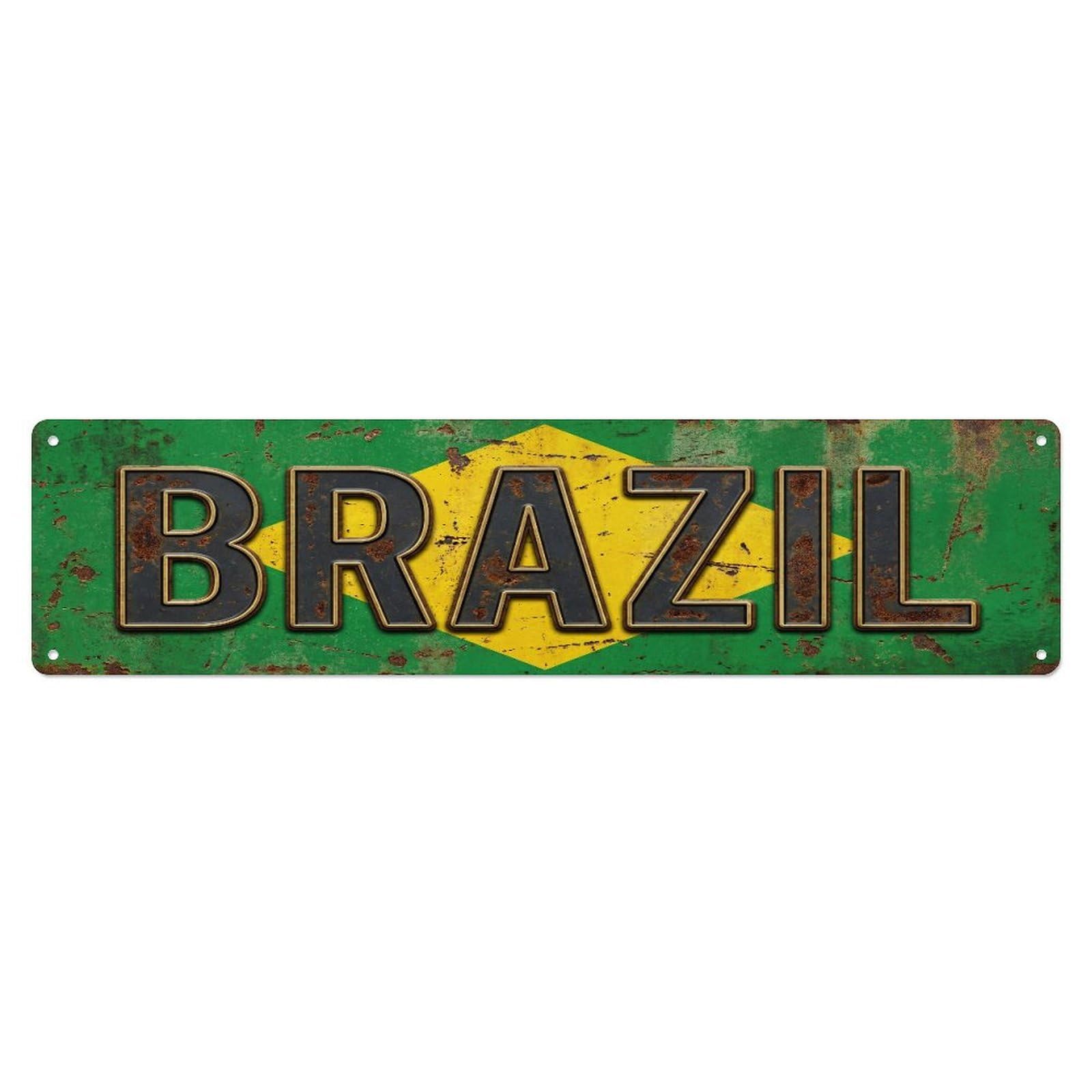 Fqcyn Style Metal Tin Sign Vintage Brazil Flag Pattern