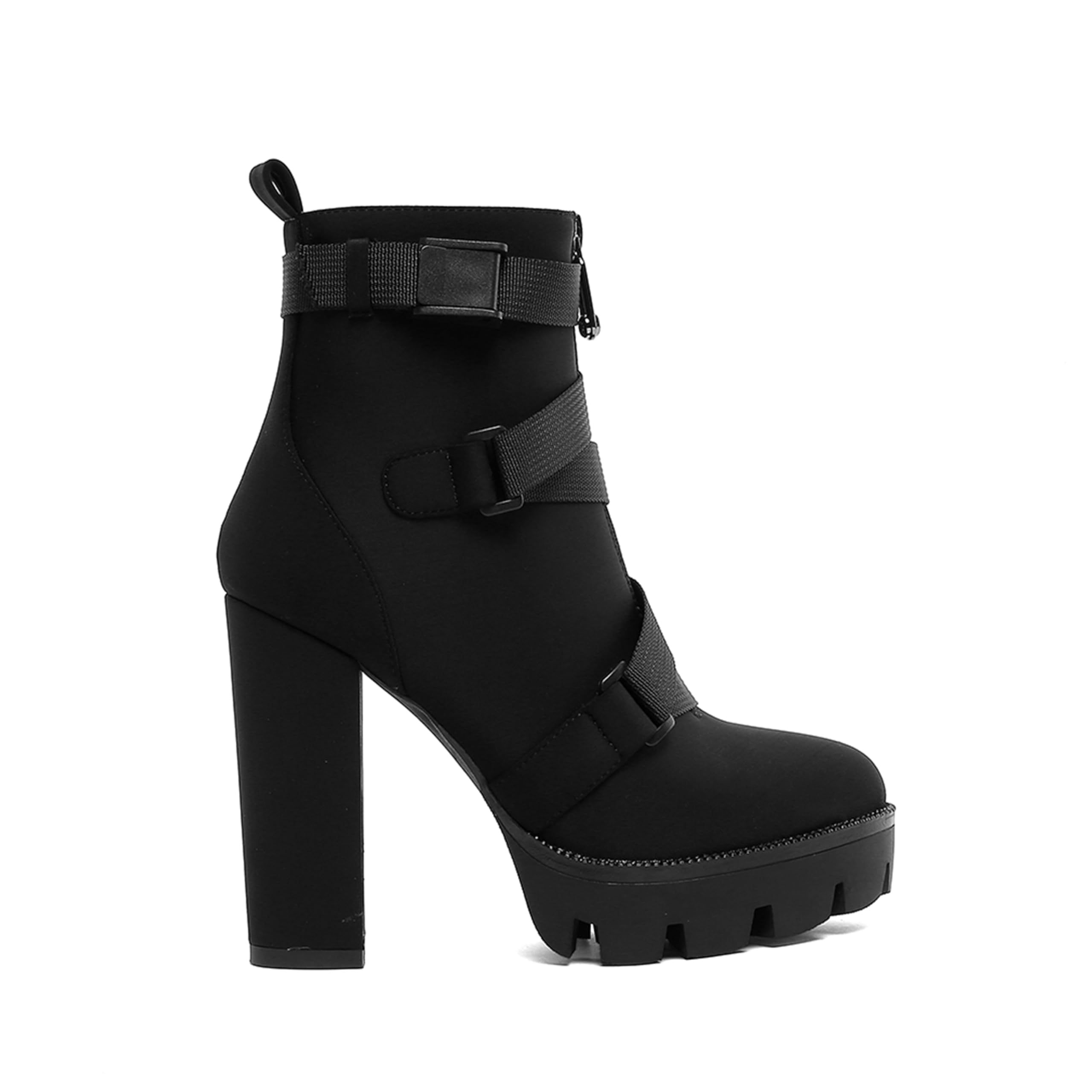 Womens High Heeled Round-toe Platform Ankle Boots Ladies Straps Side Zippers Lycra Thick Soles Short Boots