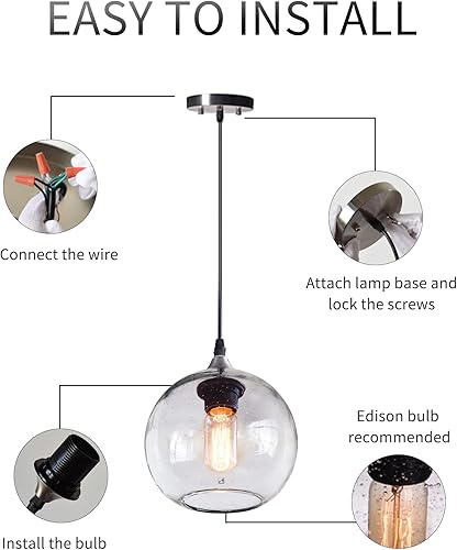 Miniatura 7 de ARIAMOTION Luces colgantes para isla de cocina, paquete de 3 unidades de vidrio soplado a mano, iluminación rústica moderna, burbujas transparentes