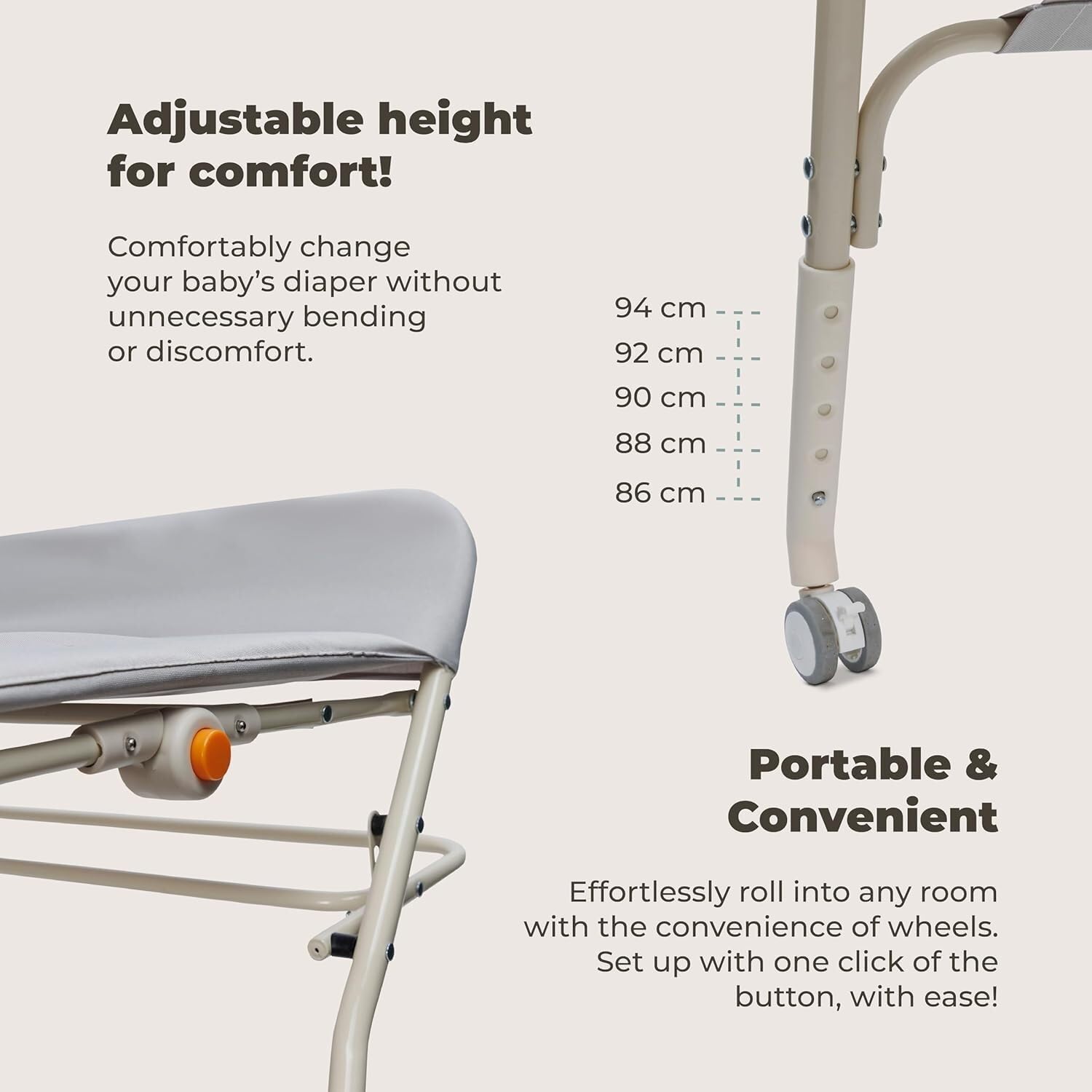 Mesa for cambiar pañales con ruedas – Unidad de altura ajustable de 5 niveles con estantes de almacenamiento – Estación, ergonómica y respetuosa con la espalda for recién nacidos