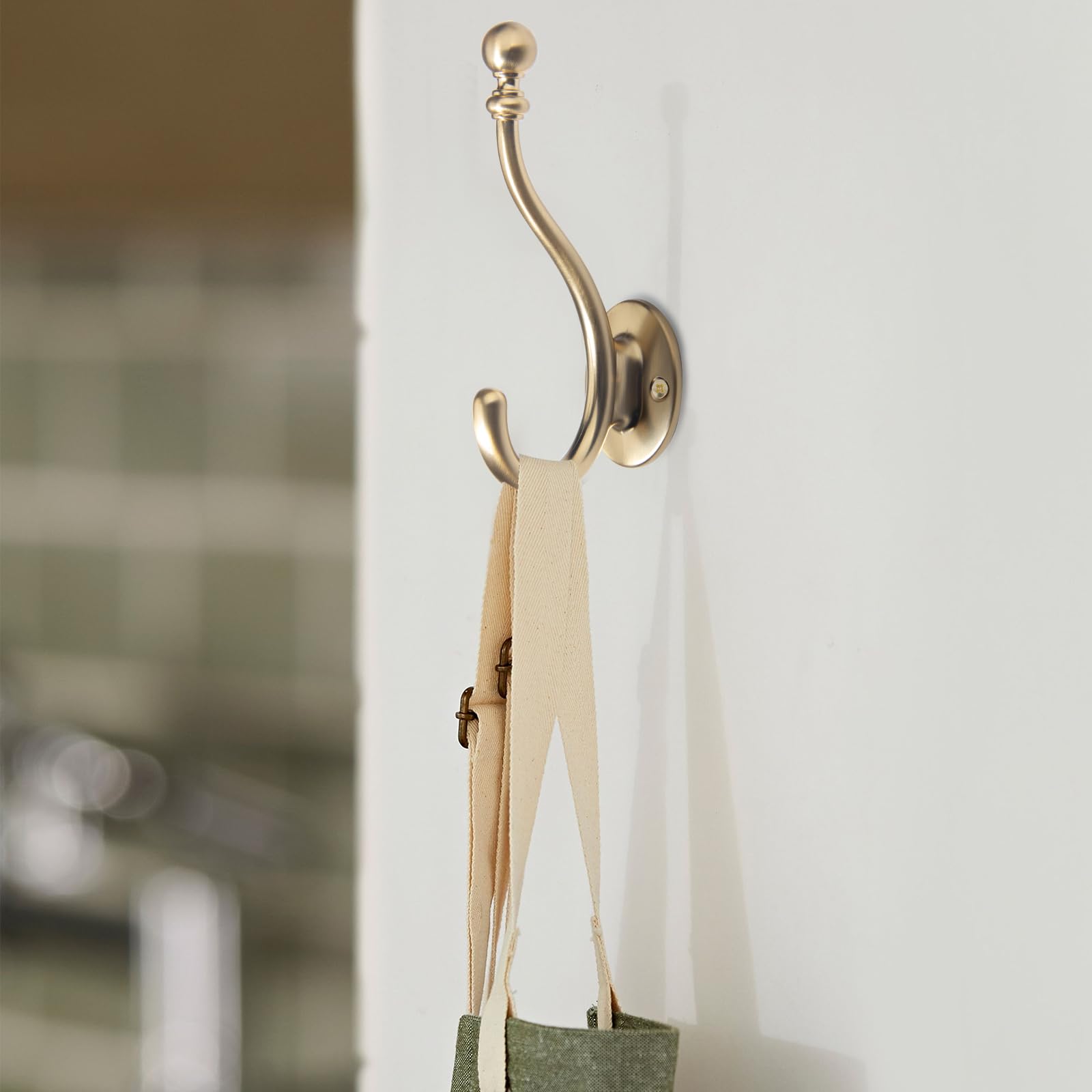 TUNNY Paquete de 3 ganchos para perchero, gancho de bronce champán, para colgar toallas, ropa, batas, doble punta, rústico, montado en la pared, colgador decorativo con tornillos