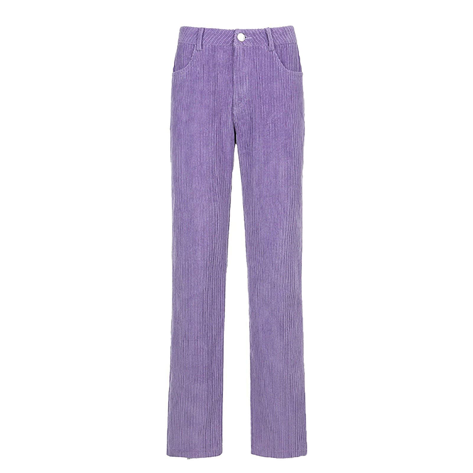 Corduroy Flare Pants for Women High Waisted Casual Baggy Trousers Vintage Loose Straight Leg Bell Bottom Pant (Purple,Small)