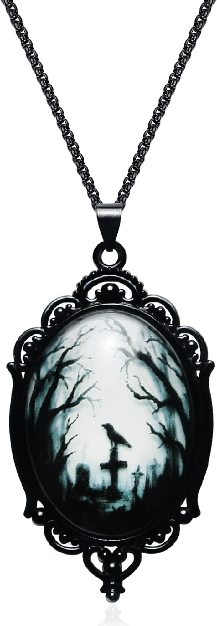 Gothic Necklace, Witch Raven Locket Necklace as Goth Accessories for Witch Costume Jewelry for Women, Bat Pendant Rose Vampire Jewelry as Valentines Outfit Party Gifts