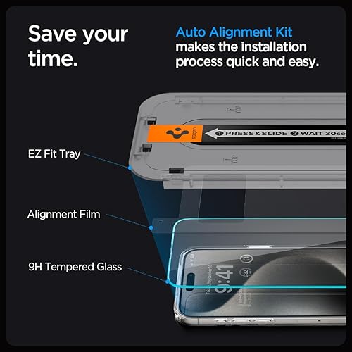 Miniatura 5 de Spigen MagFit - Funda magnética ultra híbrida diseñada para iPhone 15 Pro Max, protector de pantalla de vidrio EZ Fit, antiamarilleo, protección de