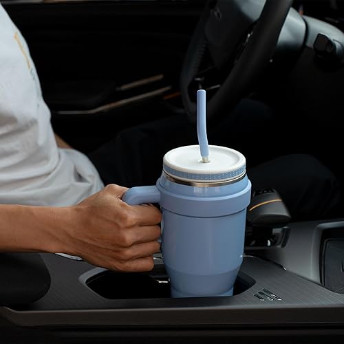 Miniatura 5 de Sursip Vaso de 40 onzas, con aislamiento de acero inoxidable con asa no extraíble, mantiene las bebidas frías hasta 24 horas, a prueba de sudor,