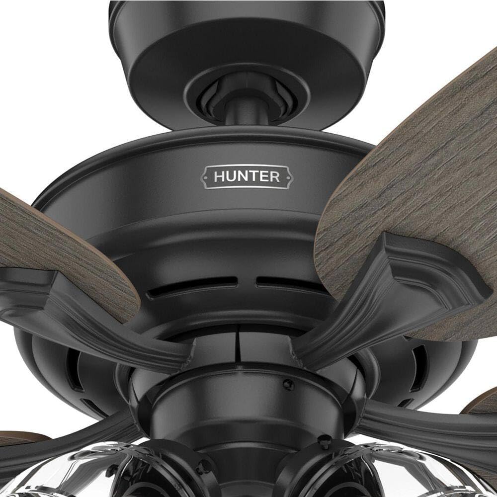 Hunter Fan 52 inch Traditional Matte Black Indoor Ceiling Fan with LED Light Kit and Pull Chain (Renewed)