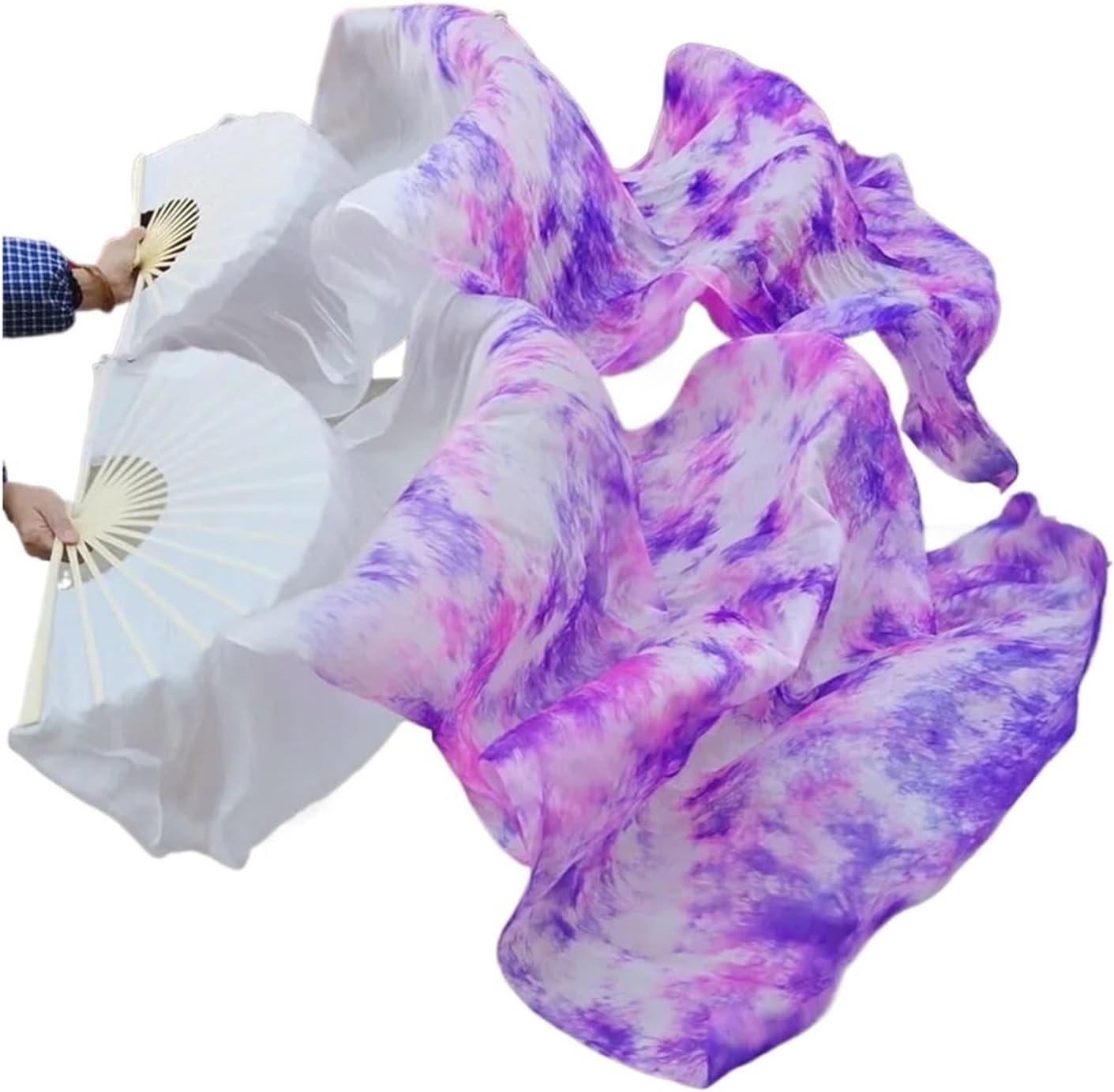 Belly dance fan Tie-Dyed Real Silk Belly Dance Fans 1 Pair Handmade Dyed BellyDance Long Fan Veils for dance