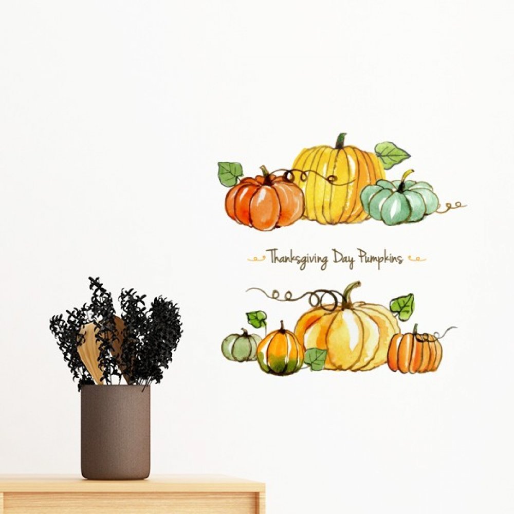 Papier peint citrouille Thanksgiving autocollant mural amovible DIY