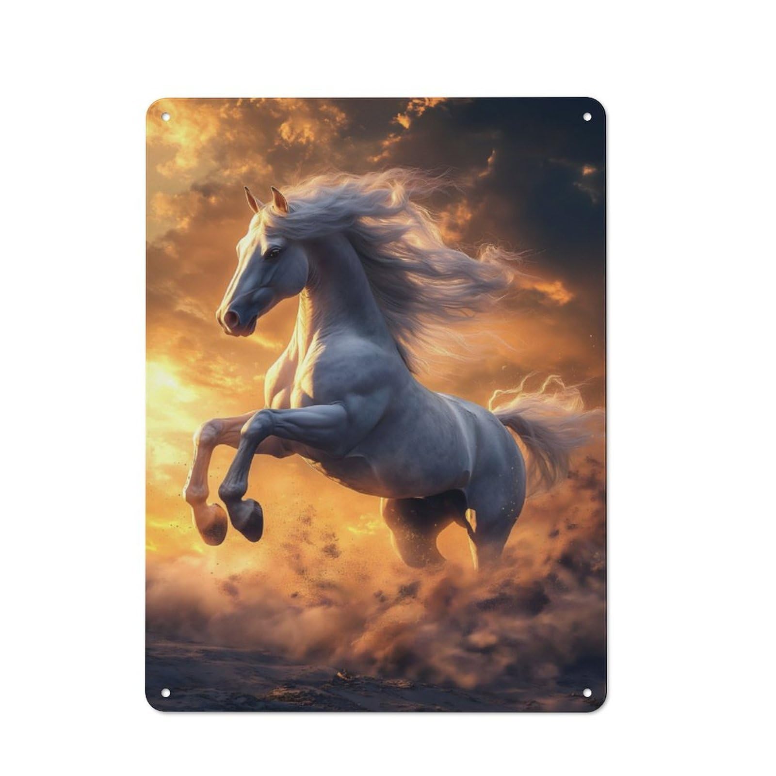 Junmoney White Horse Sunset Retro Metal Plaque 40X30cm For Bar Or Restaurant, Suited To Restaurant Interior Fans