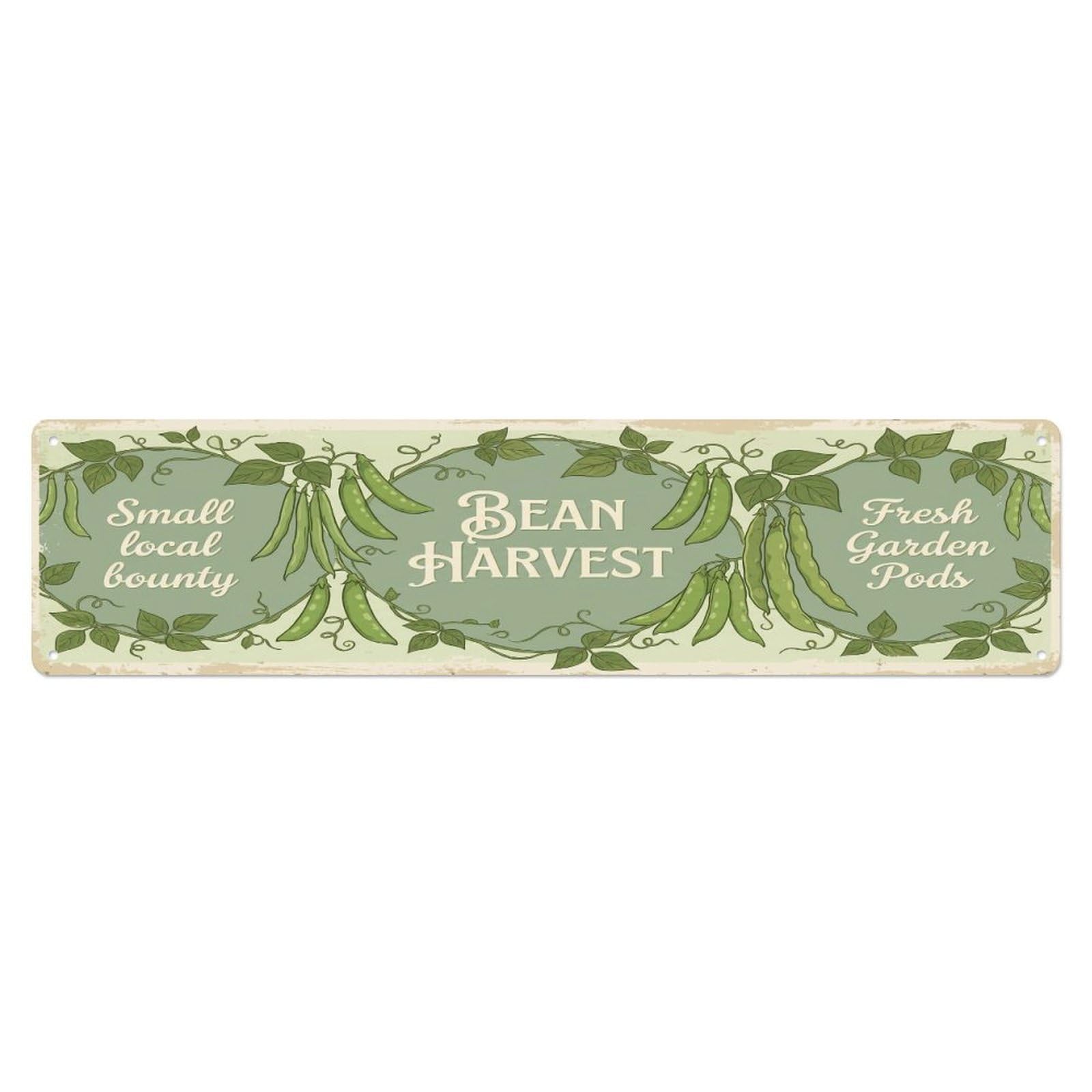 Olhnbad 4X16inch(10X40cm) Vintage Cottagecore Garden Bean Harvest Banner Metal Tin Sign