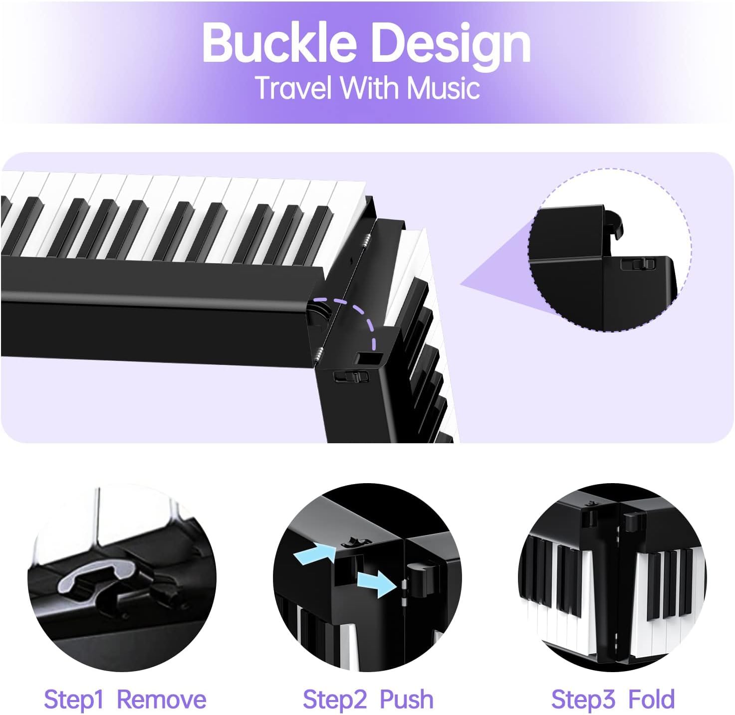 TERENCE Pieghevole Pianoforte Digitale con 88 Tasti semi-ponderati e Batteria da 1800mAh e interfaccia USB MIDI supporto spartiti Bluetooth Borse per Tastiera Cavo audio Cuffie Pedale Sustain nero