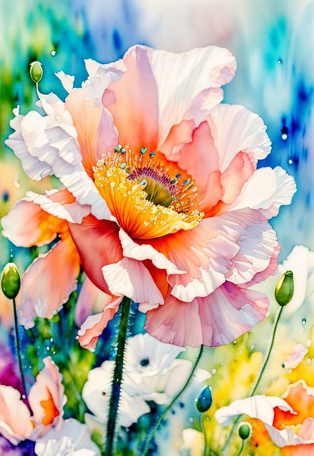 Toile murale Meechi aquarelle de fleurs 50x70 cm avec impression sur toile premium