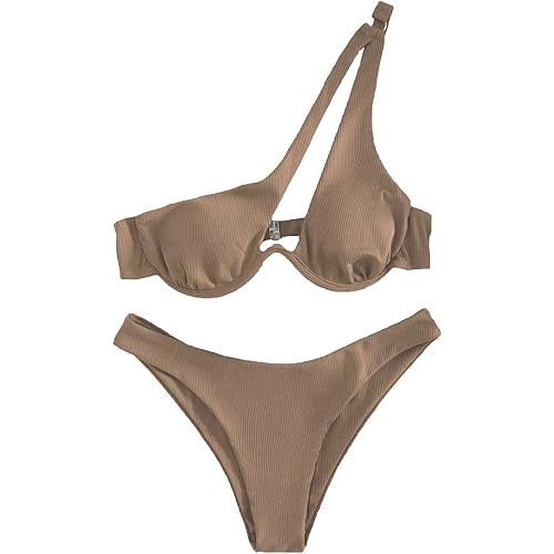 Lilosy Sexy Underwire One Shoulder Bikini High Cut Brazilian Swimsuit Set 2 Piece