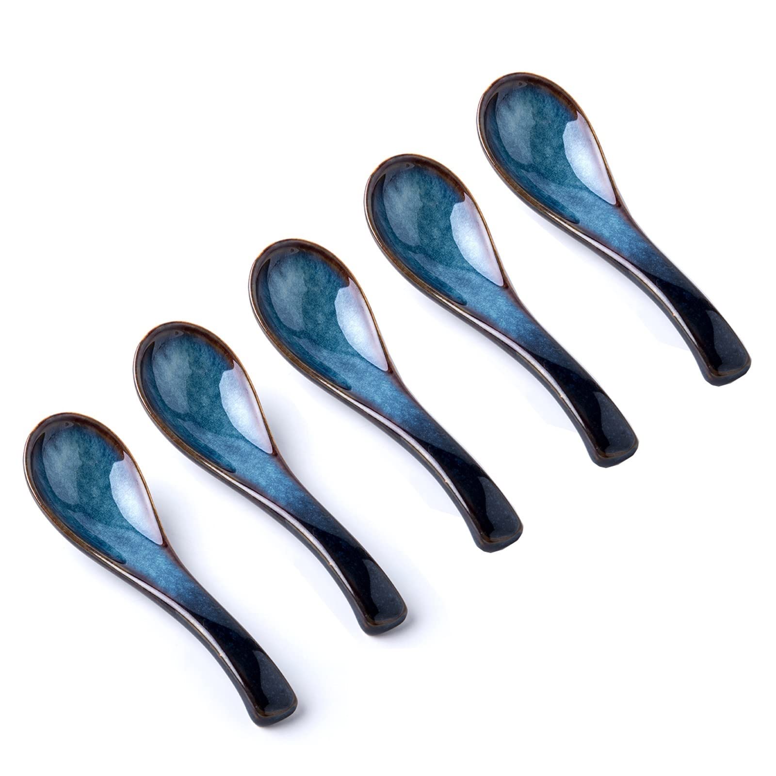 Cucharas de Postre Cucharas de postre, cuchara de cerámica, cuchara de porcelana esmaltada gruesa, cuchara china, cuchara azul, cuchara de cocina for comedor y restaurante Cucharillas Cafe(E)