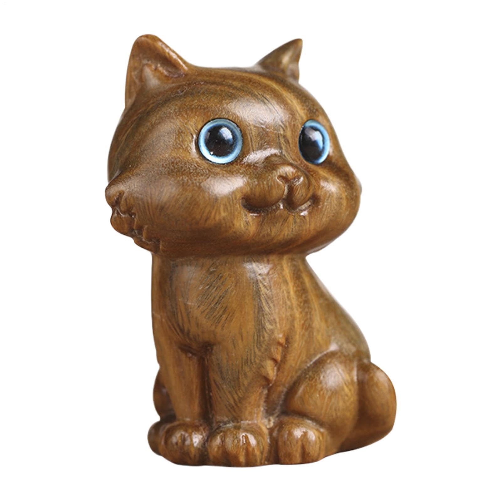 Statue de chat bois rustique pour briser la monotonie d'un meuble vide