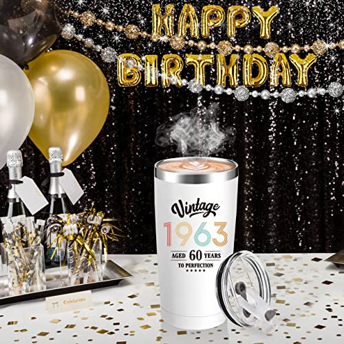 Bdayption 60Th Birthday Gifts For Men Women, Happy 60 Year Old Birthday Party Gift, 60Th Bday Gift For Him Or Her, Sixty Birthday Present, 20Oz White Tumbler Cup #TOP2