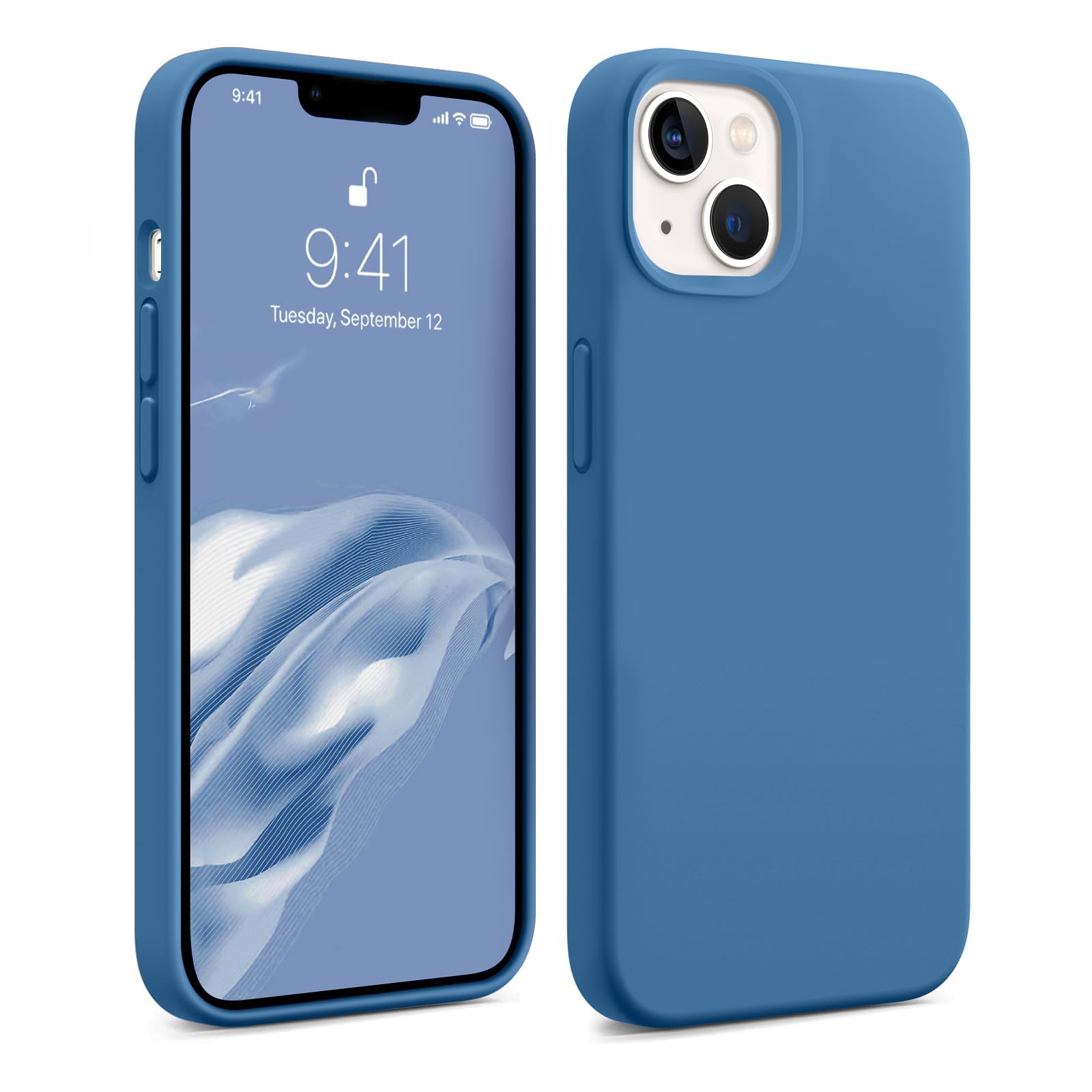 for iPhone 13 Case/iPhone 14 Case, [Silicone Ultra Slim Thin Phone Case] Full Body Shockproof Protective with Soft Anti-Scratch Microfiber Lining for iPhone 13/14 6.1 inch (Navy Blue)