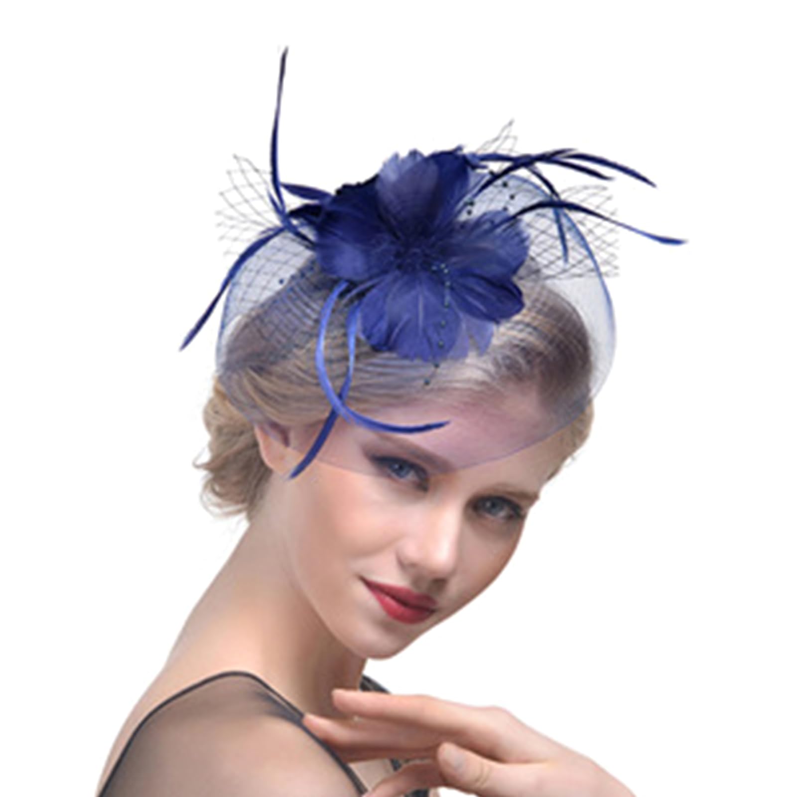 Cappello da donna, per matrimonio, cocktail, rete, piume, fermaglio per capelli, per feste di tè B Ware abbigliamento da donna (oro, taglia unica