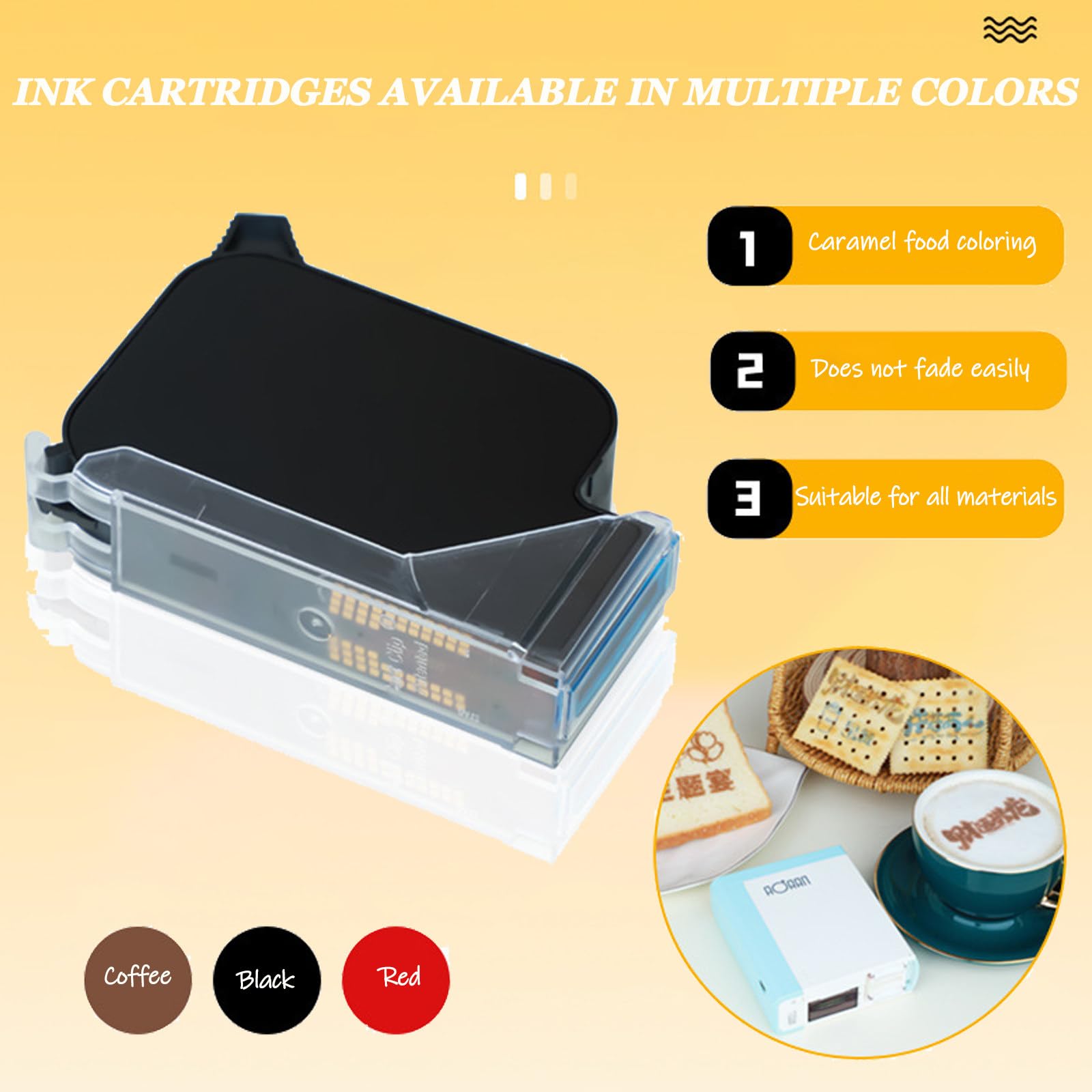 Piccola Stampante Alimentare A Getto D'inchiostro Immagini Personalizzabili Testo Sulle Torte Biscotto Schiuma USB C Ricaricabile Leggero Strumento Creativo Stampante Per Torte Brown+Black+Red