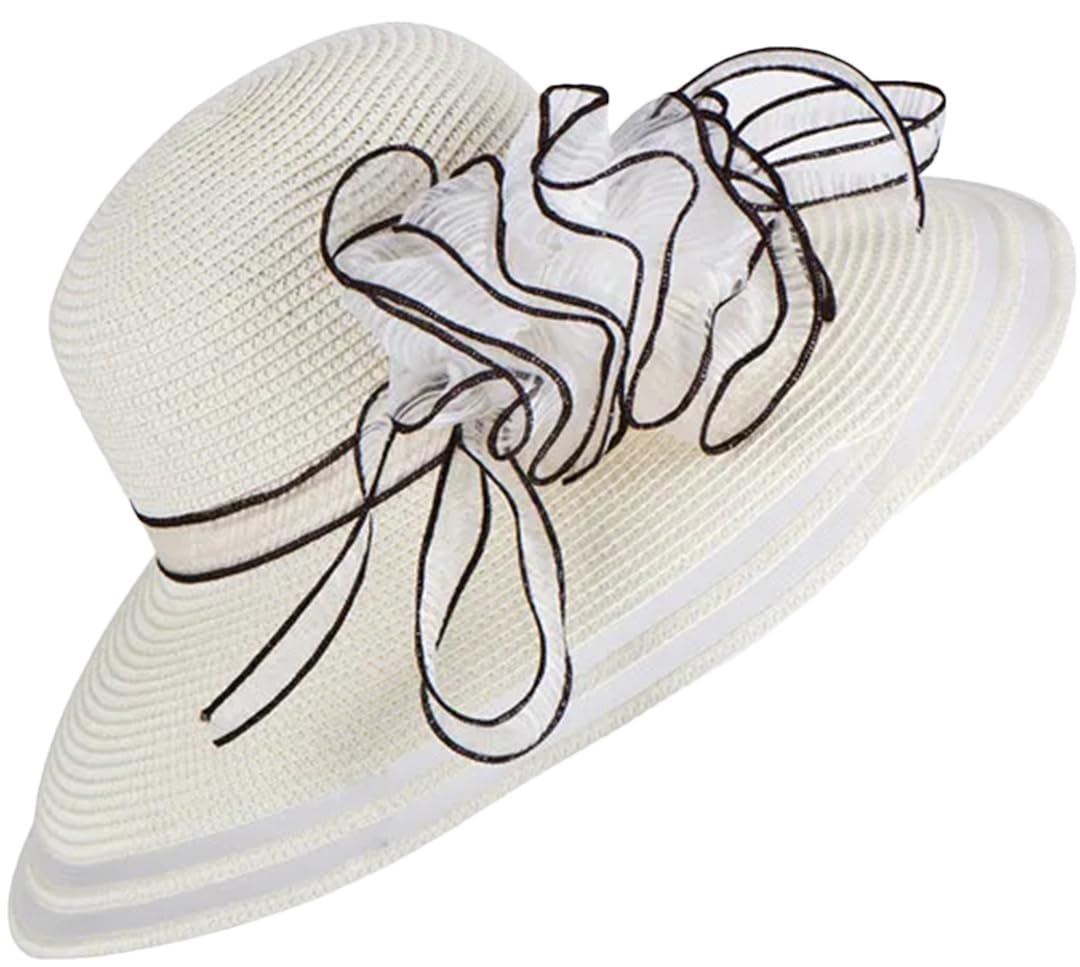 Cappello estivo da donna in paglia a tesa larga per chiesa e matrimonio