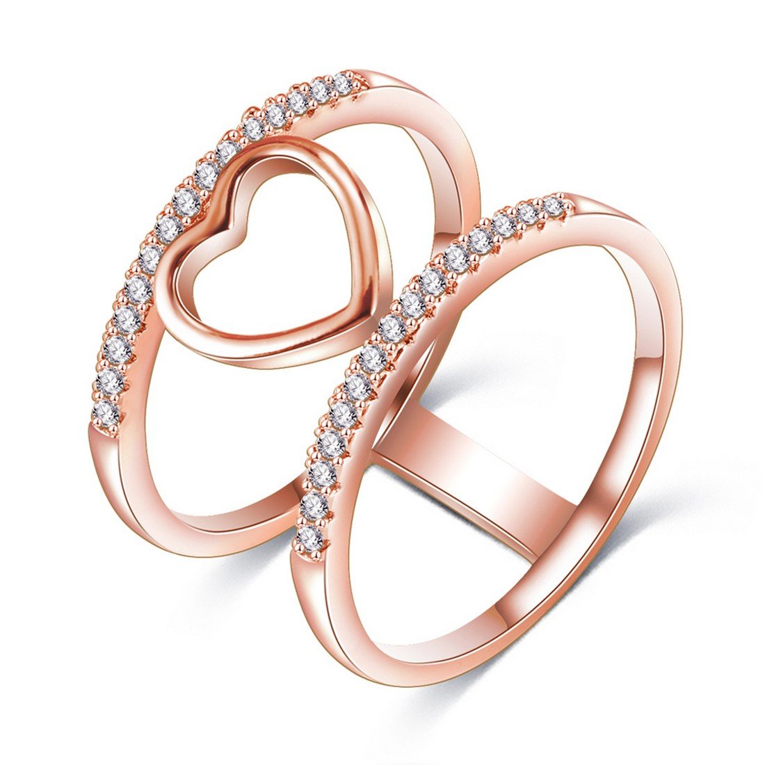 Shimmer Divine Exclusive Luxuria AAA Swiss Austrian Diamond Heart Design Stunning 18K Rose Gold Ring for Girls/Women