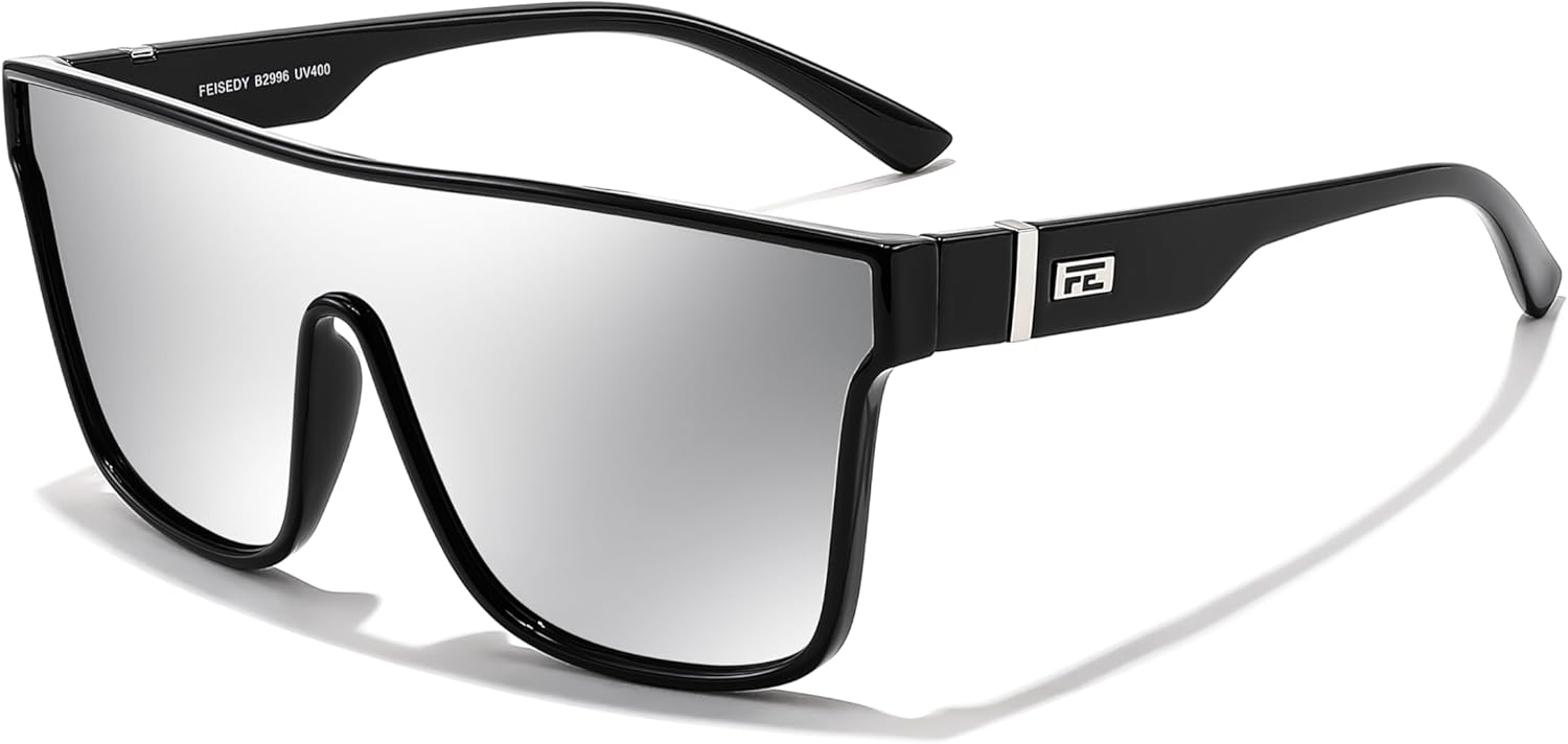 FEISEDY Sunglasses for Women Men, Fashion Mirrored Single Lens, Driving Beach Sunnies UV400 Shades B2996