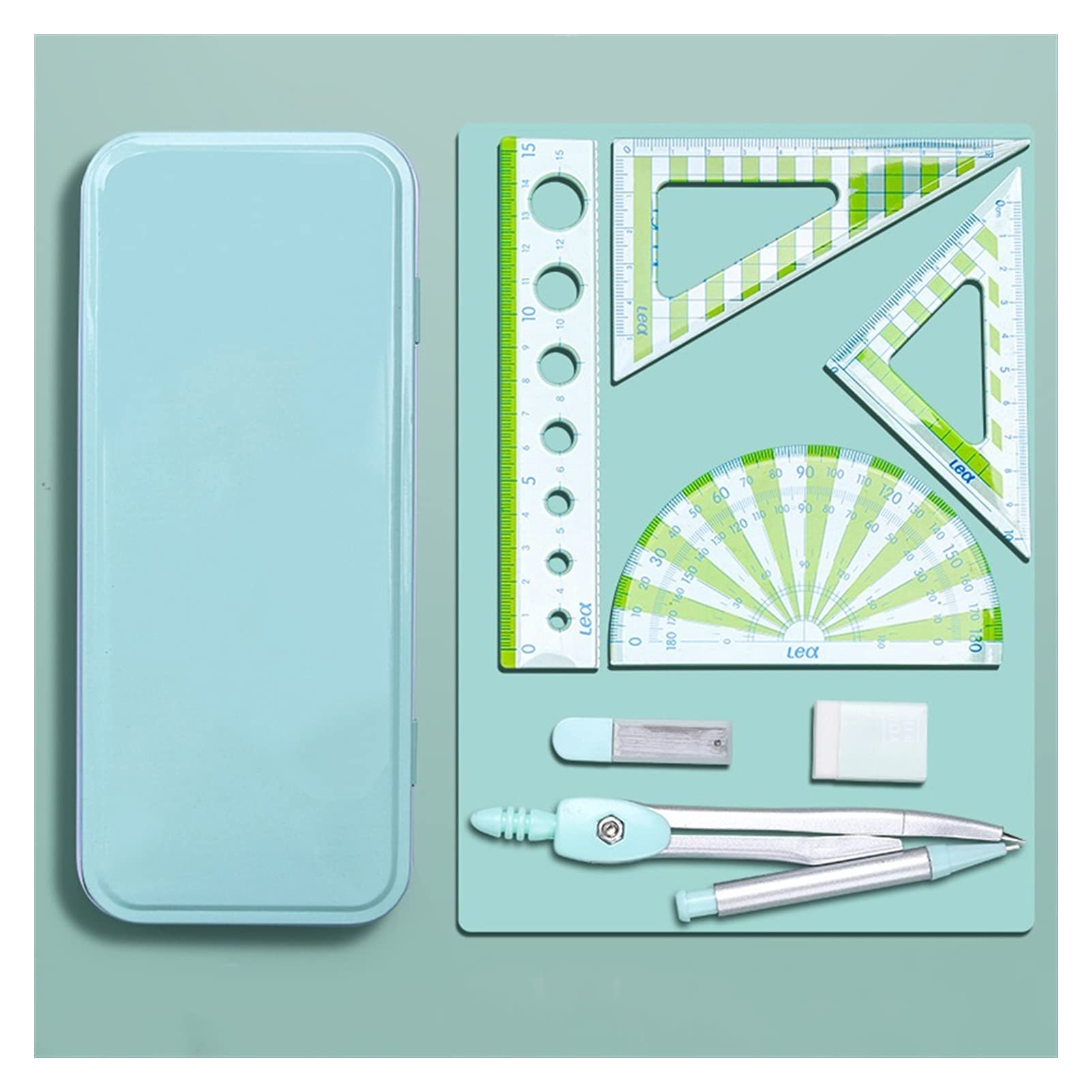 SwePer Kompasse Multifunktionale Kompasse – Zirkel Lineale Radiergummi Mathe-Set Schule Zeichenwerkzeug-Set for Studenten Bürobedarf Messwerkzeuge (Color : Green)