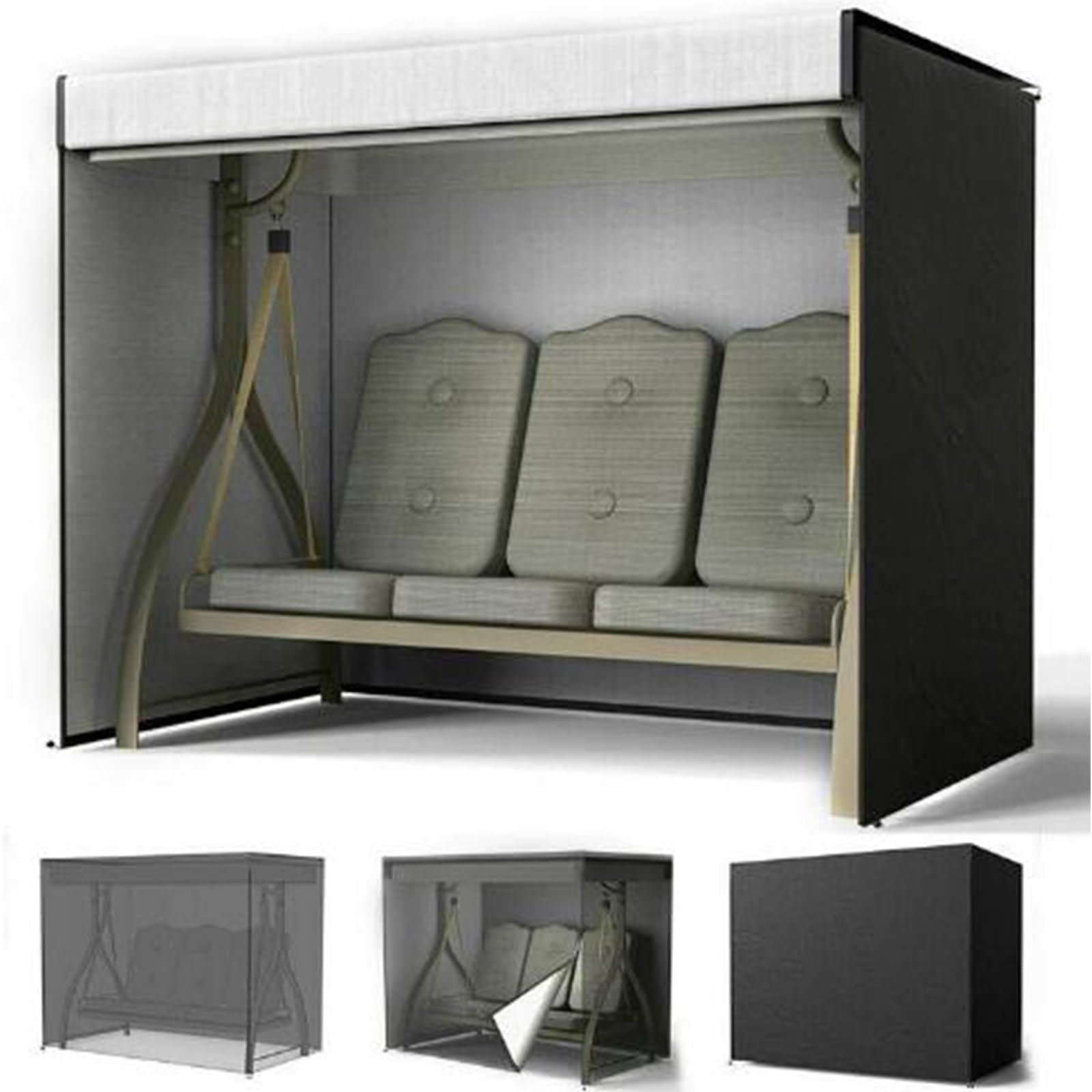 Housse imperméable pour balancelle de hamac 3 places 420D Ox résistante aux UV, coupe-vent et indéchirable (noir)