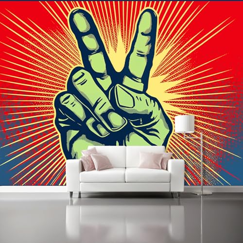 Papel pintado fotográfico no tejido 200 x 140 cm Gigante Póster Gesto De Mano Retro Del Heavy Metal Decoración, Rojo Azul Decoración de pared de papel tapiz panorámico 3D