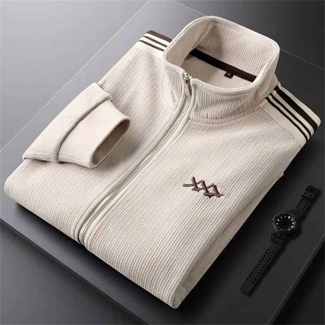 Men's Winter Warm Tracksuit Stand Collar Cardigan Jacket and Straight Leg Sweatpants Two Piece Set
