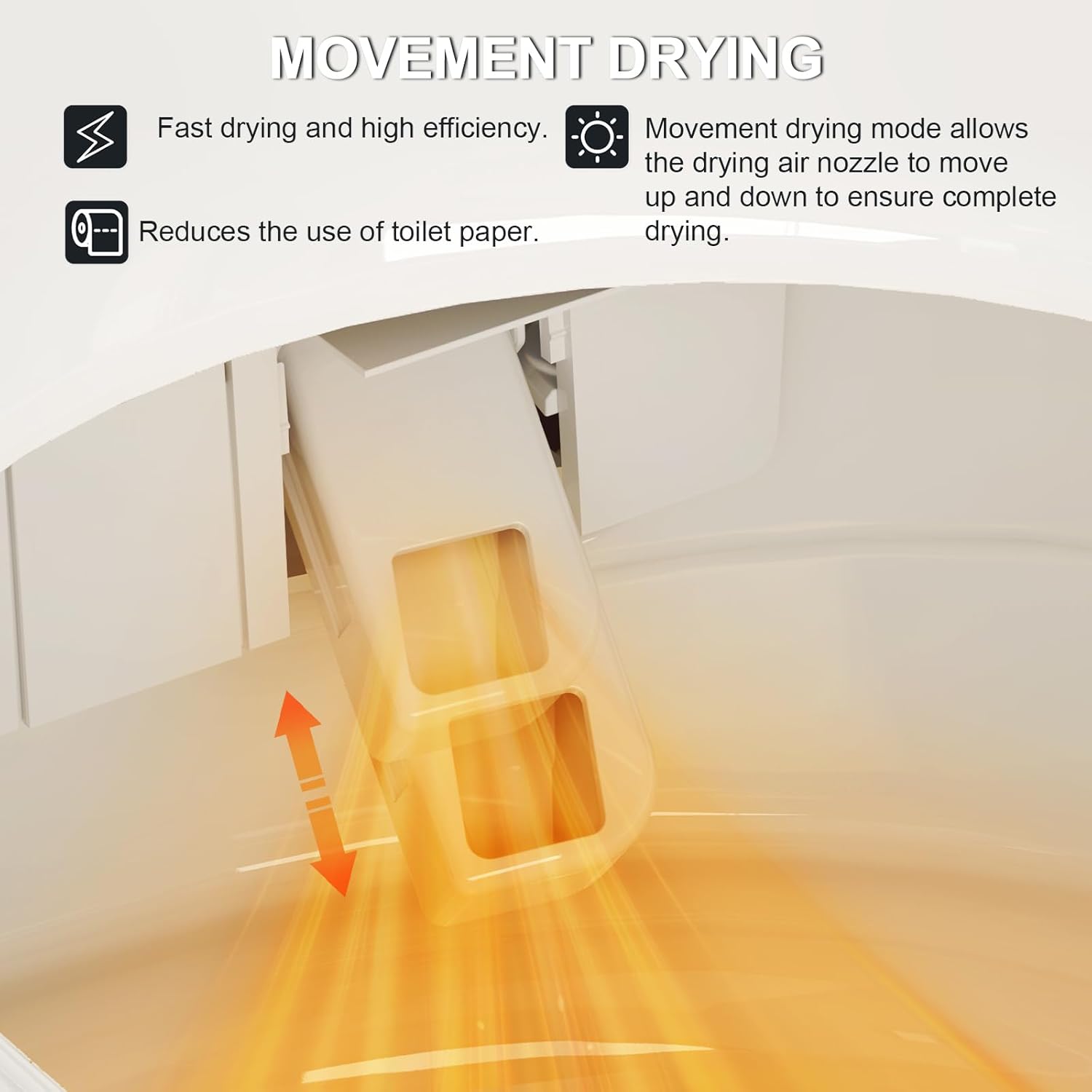 Close-up of the movement drying nozzle with arrows indicating up and down motion