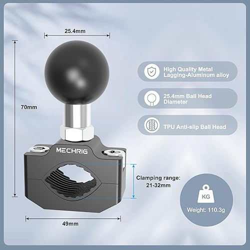 Miniatura 3 de Soporte de abrazadera de manillar de aleación de aluminio, base larga de perno en U con cabezal de bola de 1 pulgada compatible con soporte RAM de