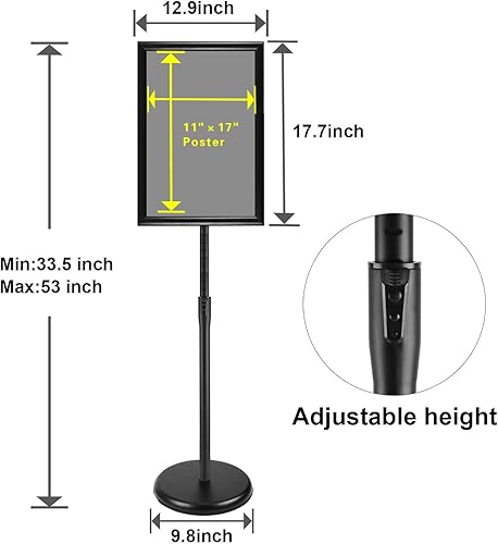 Miniatura 4 de Soporte de letrero de pie de pedestal de 11 x 17 pulgadas, soporte ajustable de aluminio para cartel con marco abierto para avisopósteranuncio