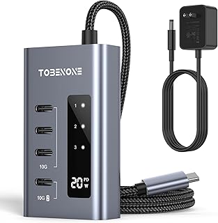 TOBENONE Powered USB C Hub with Power Adapter, 10Gbps USB C Splitter with 4*USB-C 3.2 for Data&20W Charging, USB C to USB C Hub Multiport Adapter for MacBook, iPad, Surface,Dell,etc(Not for Monitor)