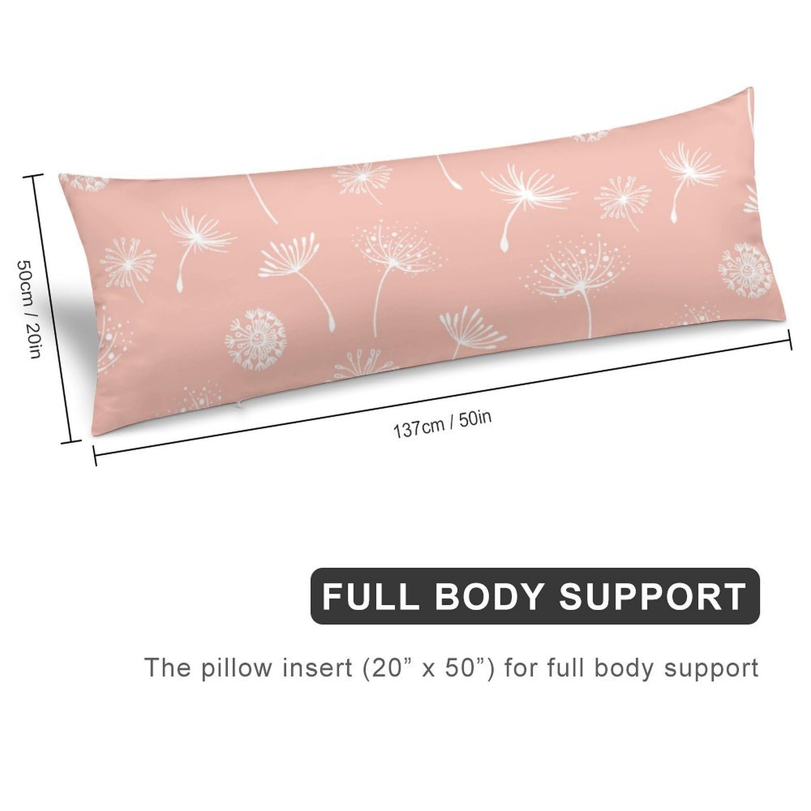 velumair Pink Flying Dandelion Body Pillow Cover 20x54 Inches Long Bed Decor Pillow Case Protector with Zipper Closure Body Pillowcase for Home Bedding