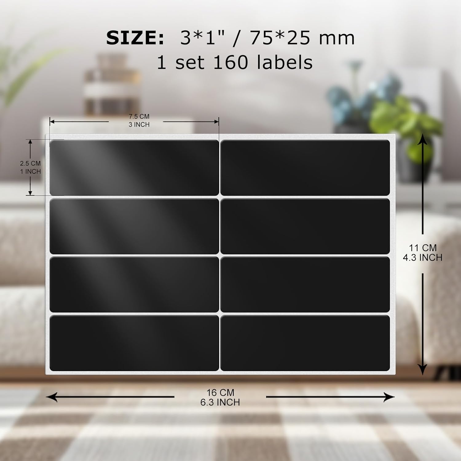 Colored Stickers 3×1 Inch Vinyl File Folder Sticker Black Rectangle Removable Waterproof Color Coding Moving Label for Boxes Office Inventory Labeling 160 PCS - Image 2