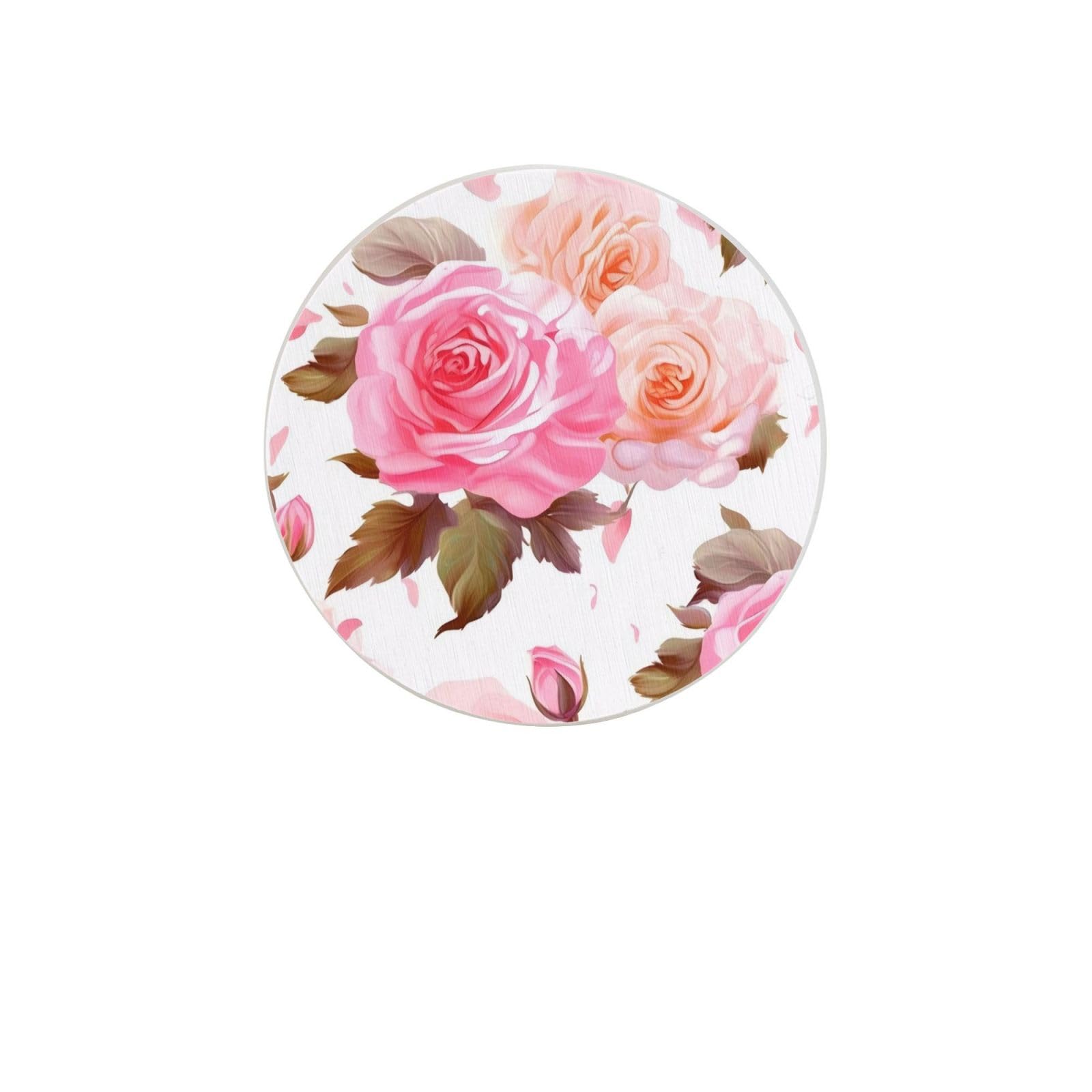 Floral Flower Rose Absorbent Drink Coasters Diatomaceous Round Coaster 4 Inch Reusable Cup Coasters Set 4pc