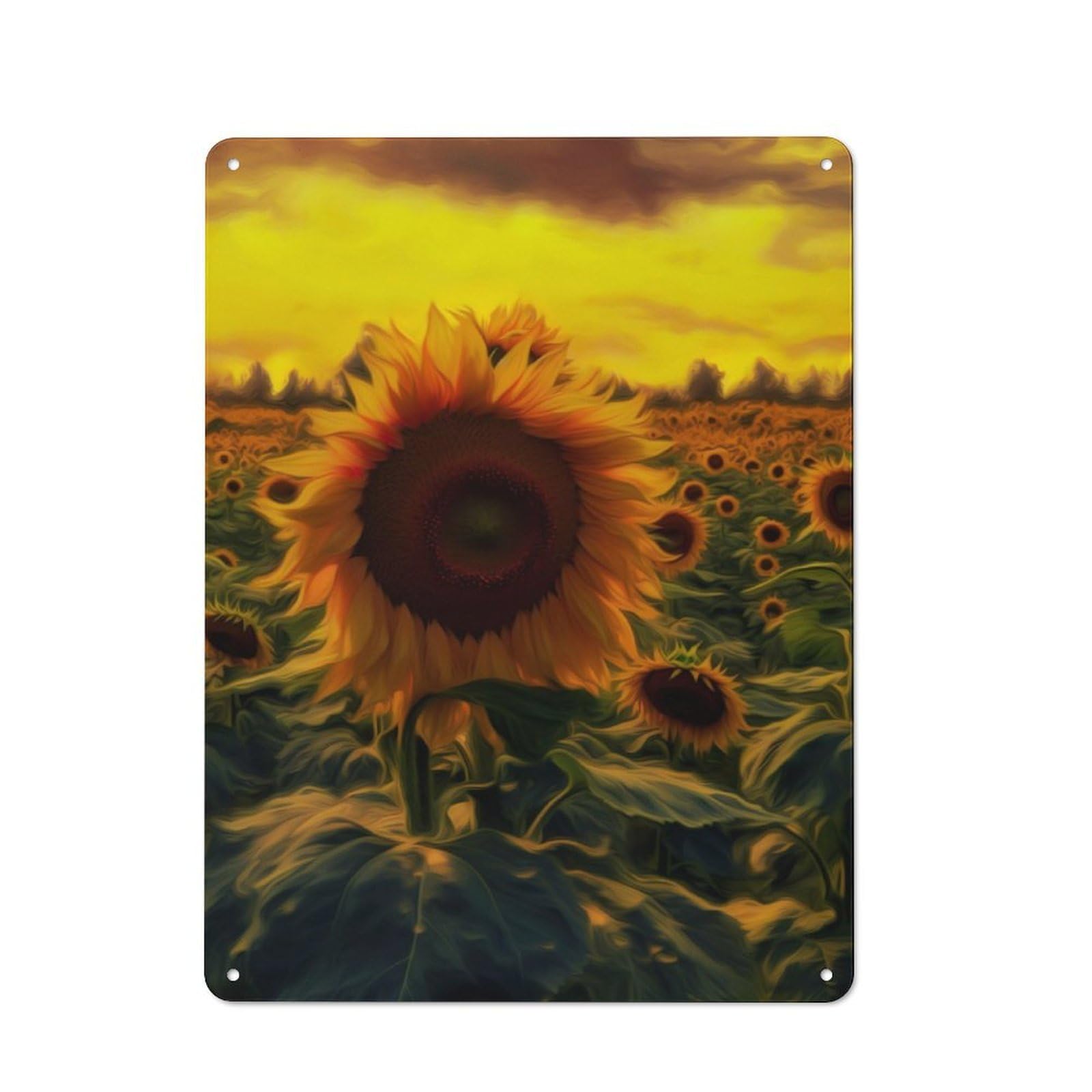 Junmoney Sunflower Sunset Painting Vintage Metal Sign 40X30cm For Workshop Wall, With Clear Vintage Wall Decor Character