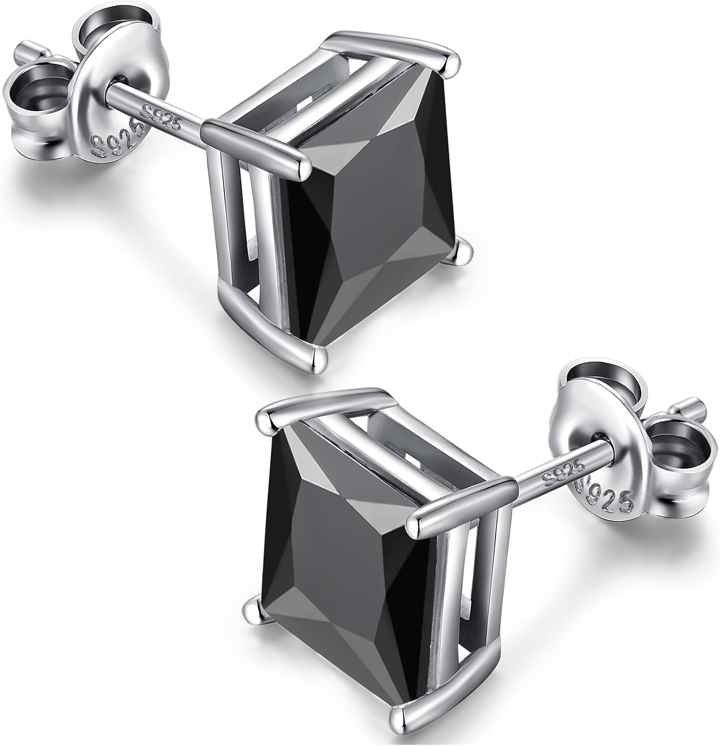 Sparkling Square Stud Earrings 925 Sterling Silver Cubic Zirconia Stud Earrings Hypoallergenic Earrings for Women/Men 4MM-8MM